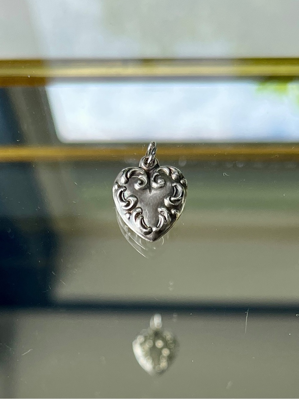 Vintage Sterling Silver Puffy Heart Scroll Pendant